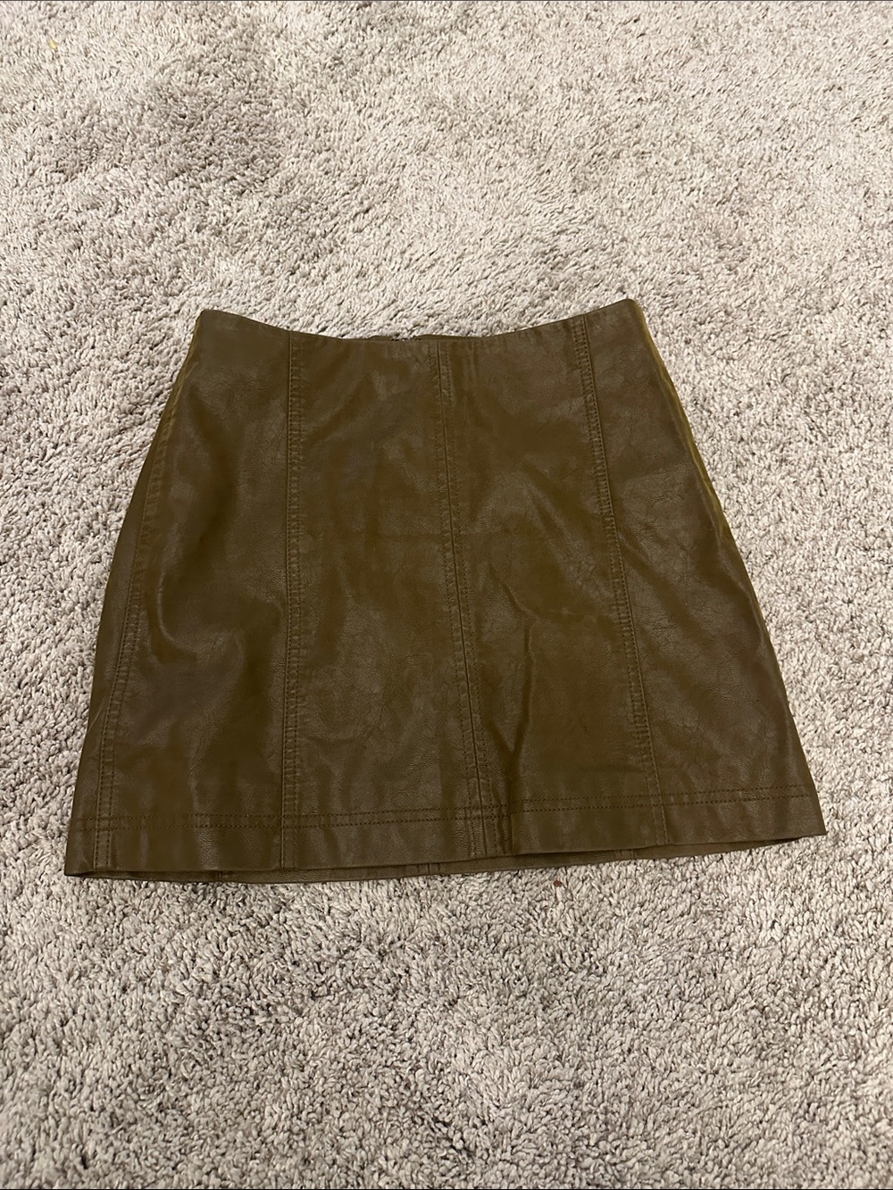 Olive Brown Faux Leather A-Line Mini Skirt